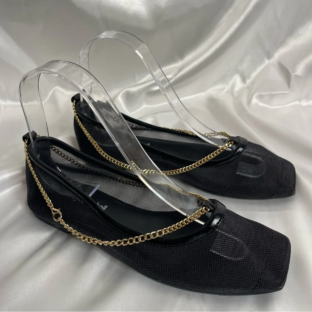 JEFFREY CAMPBELL GERALDINE BLACK MESH GOLD
CHAIN BALLET FLATS SIZE 6 - Picture 2 of 11